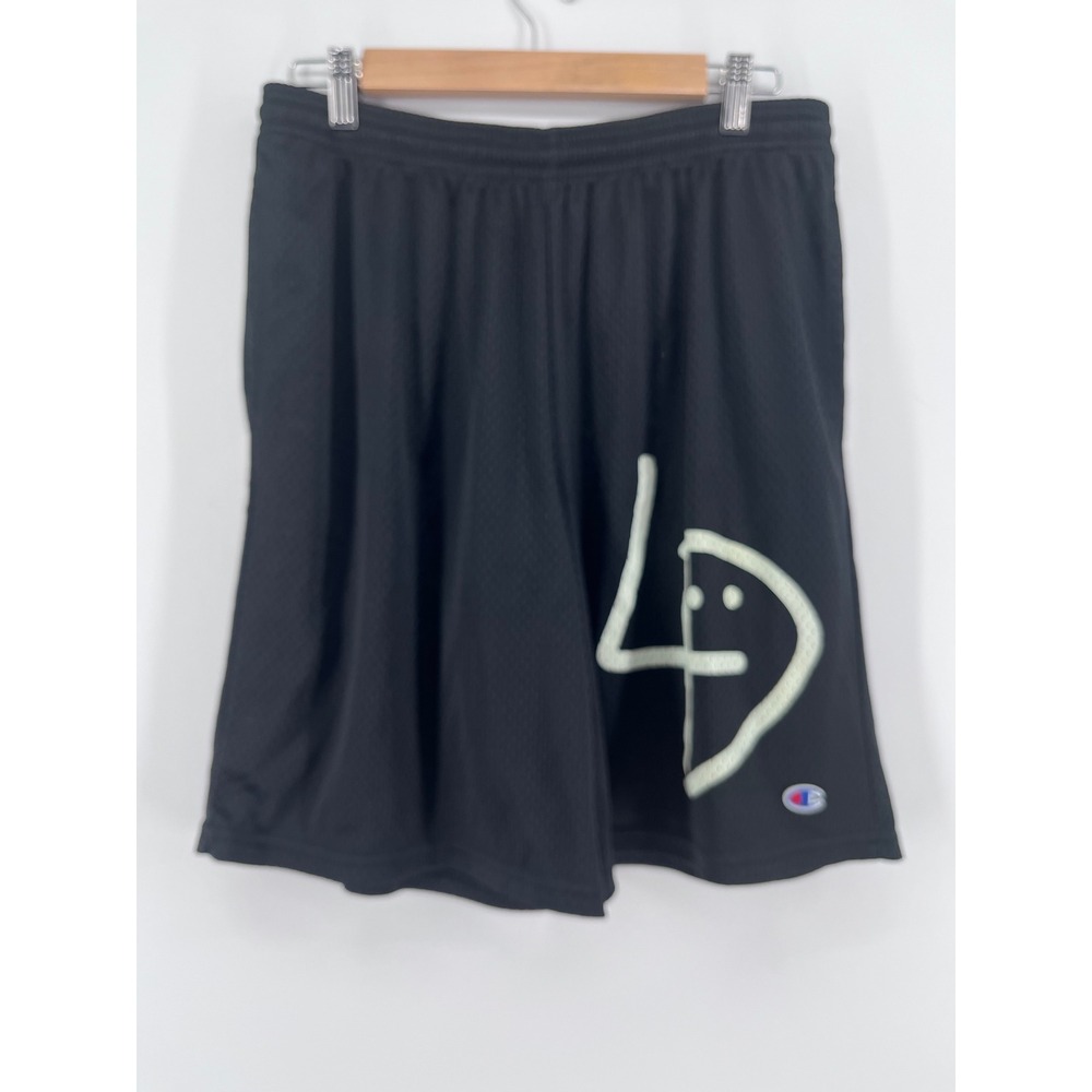 Champion Authentic Mens Black Mesh Athletic Shorts Graphic Print Size L Active